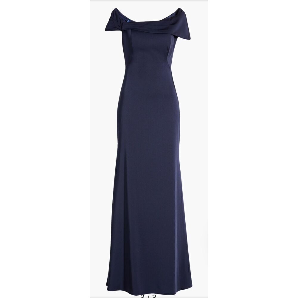 La Femme Off the Shoulder Gown in Navy Blue NWT Size 2